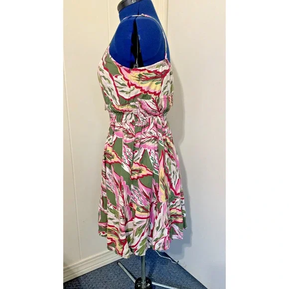 Loft beach Floral Linen dress Small Petite Short Elastic Waist Beachy Resort - Picture 2 of 8